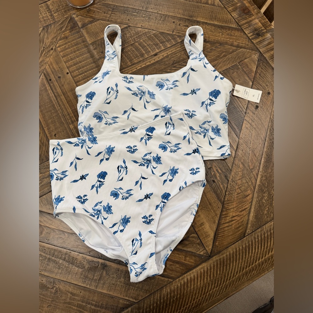Coral Reef Swim Blue and White Bikini Set